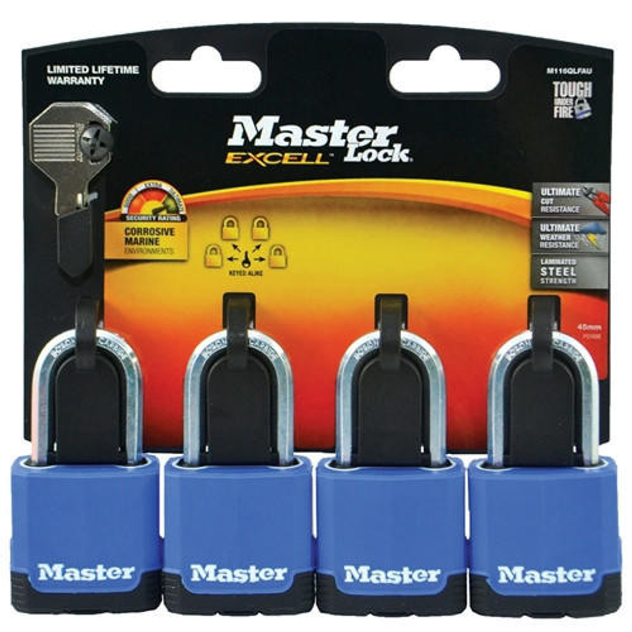 Master Lock Master Excell Padlock 45mm Shackle 4 Pack - M116QLFAU