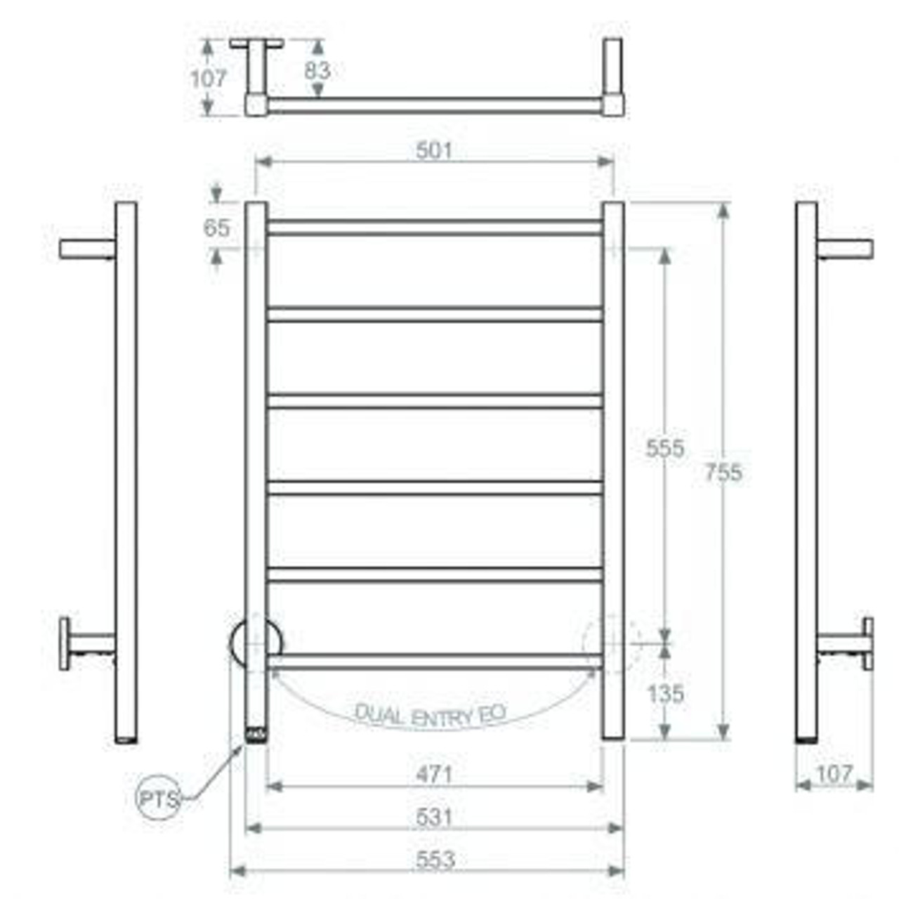 357024 Bathroom Butler Cubic 6 Bar 530mm Straight Heated Towel Rail with PTSelect Switch Polished Stainless Steel CUB06221-PTS-POLS 357024 Bathroom Butler Cubic 6 Bar 530mm Straight Heated Towel Rail with PTSelect Switch Polished Stainless Steel CUB06221-PTS-POLS