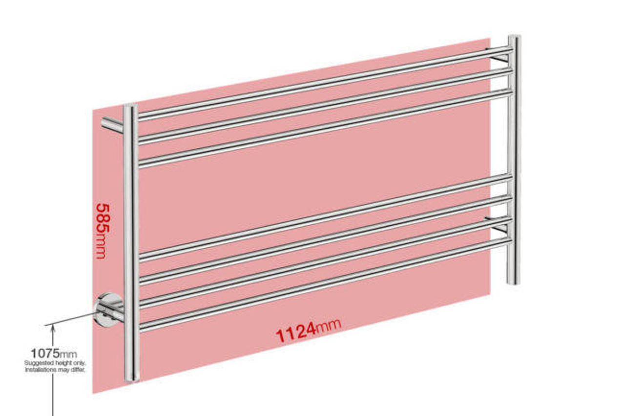 Bathroom Butler Natural 7 Bar 1100mm Straight Heated Towel Rail Brushed Stainless Steel