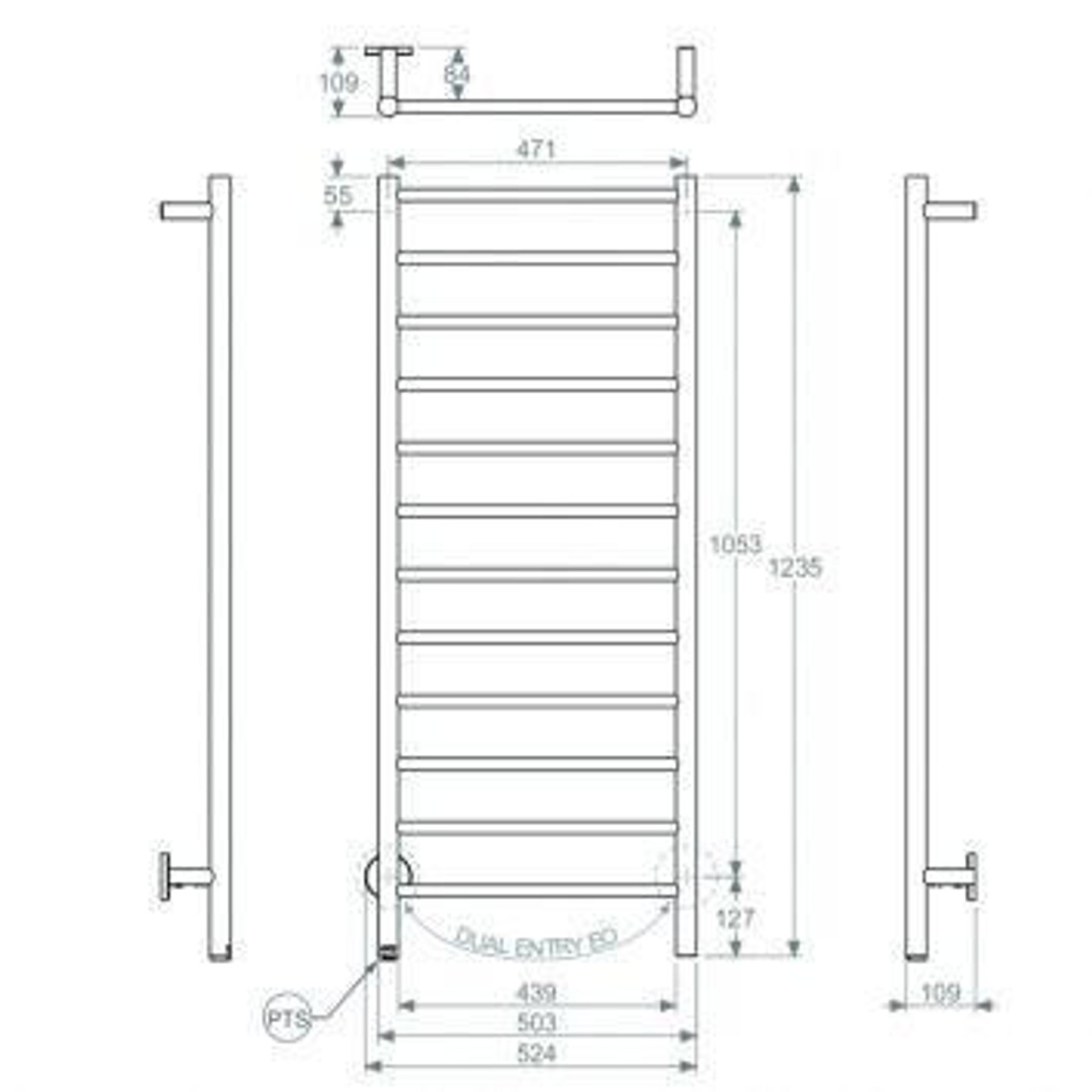 357035 Bathroom Butler Natural 12 Bar 500mm Straight Heated Towel Rail with PTSelect Switch Polished Stainless Steel NAT12221-PTS-POLS