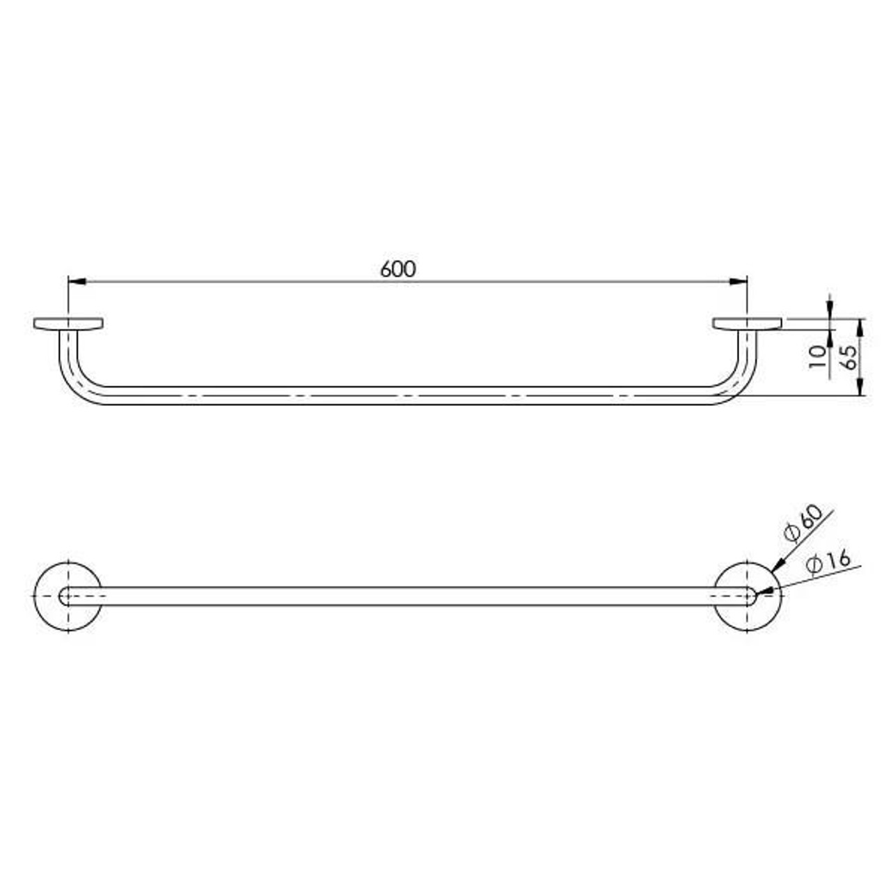 Phoenix Tapware Phoenix Festival Single Towel Rail 600mm (Chrome) FE804 CHR