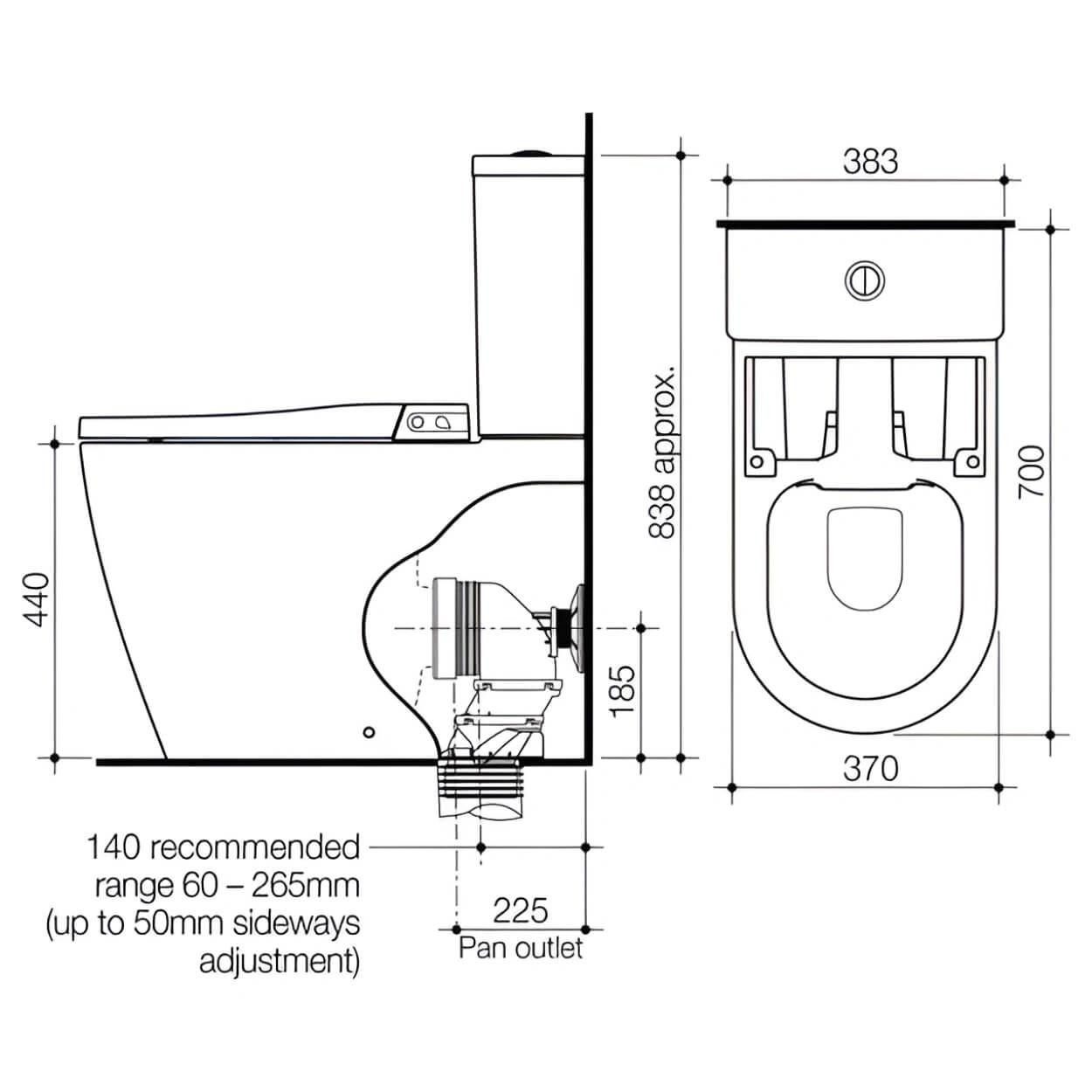  Caroma Urbane II Bidet Cleanflush® Wall Faced Close Coupled Back Entry Toilet Suite with GermGard® 
