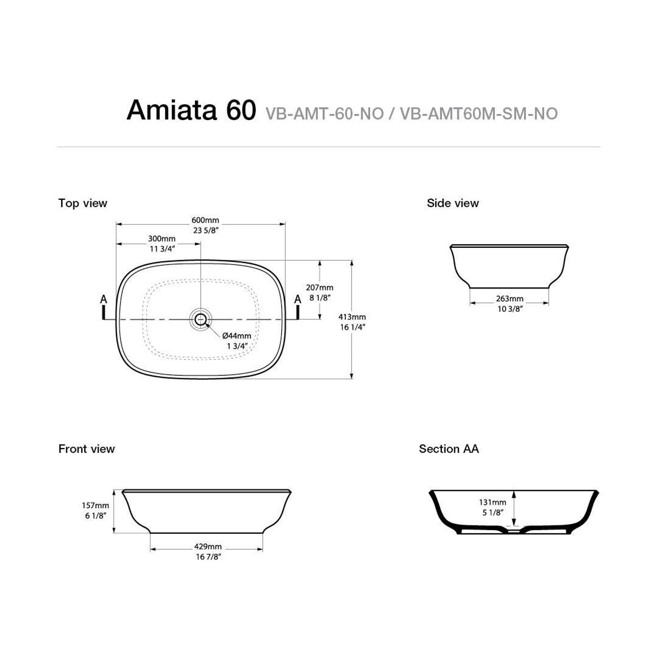 Victoria + Albert Amiata 60 Countertop Basin VB-AMT-60-NO