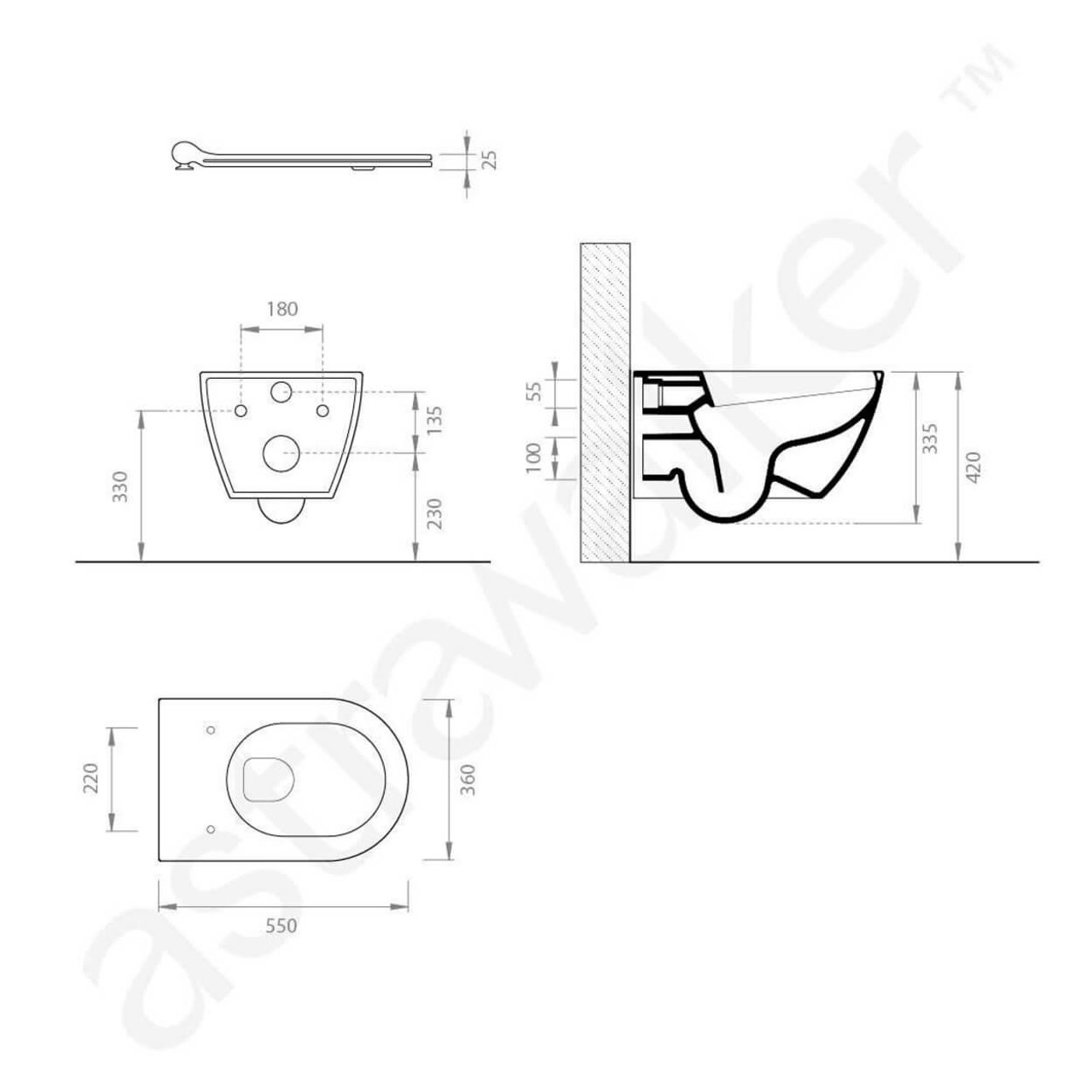  Astra Walker Pura Wall Mounted Swirlflush Toilet Pan with Slim Soft-Close Seat 