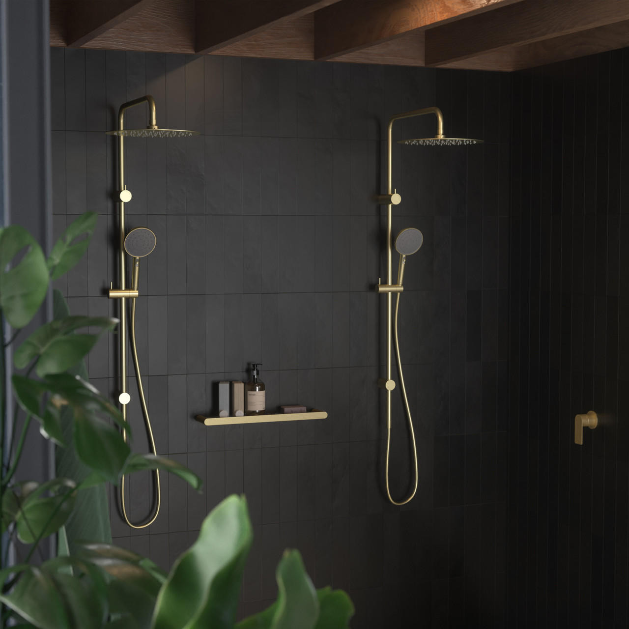 Caroma Urbane II Rail Shower with 300mm Overhead Brushed Brass 99630BB3A