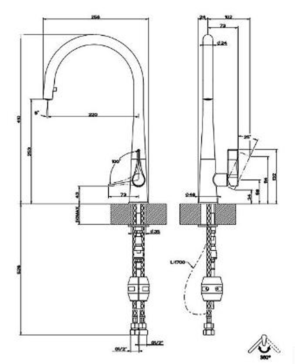 Abey Gessi 17153BN Emporio Concealed Pull Out Kitchen Mixer  