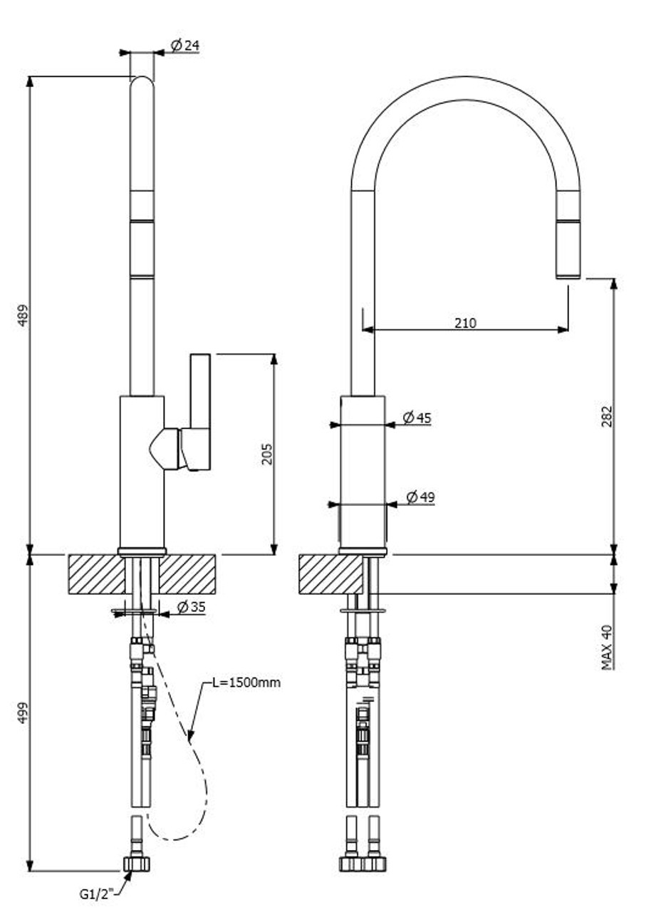  Abey Armando Vicario LUZ-1 Luz Pull Out Kitchen Mixer Tap 