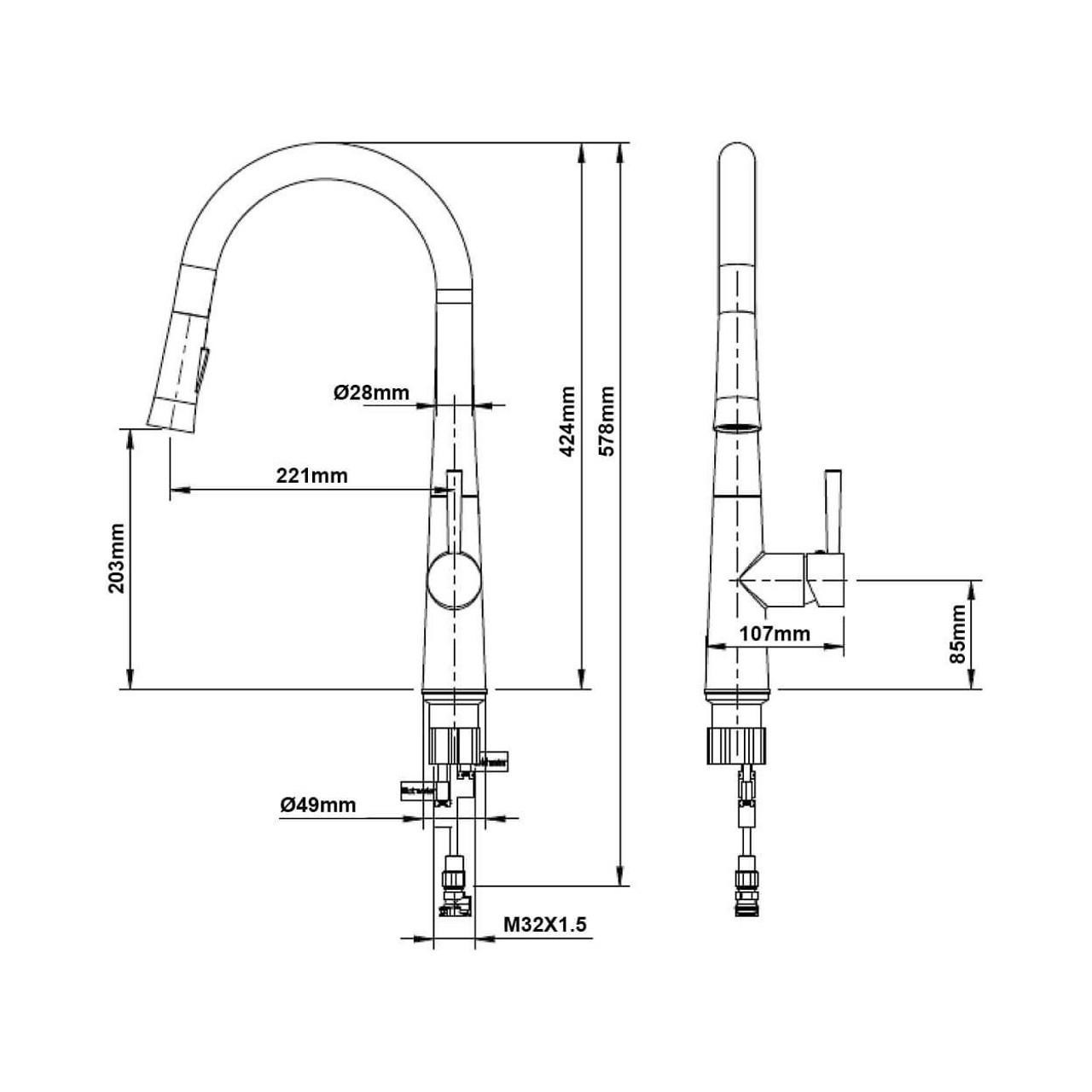  Nobel Plus Pull Down Sink Mixer Pin Lever 