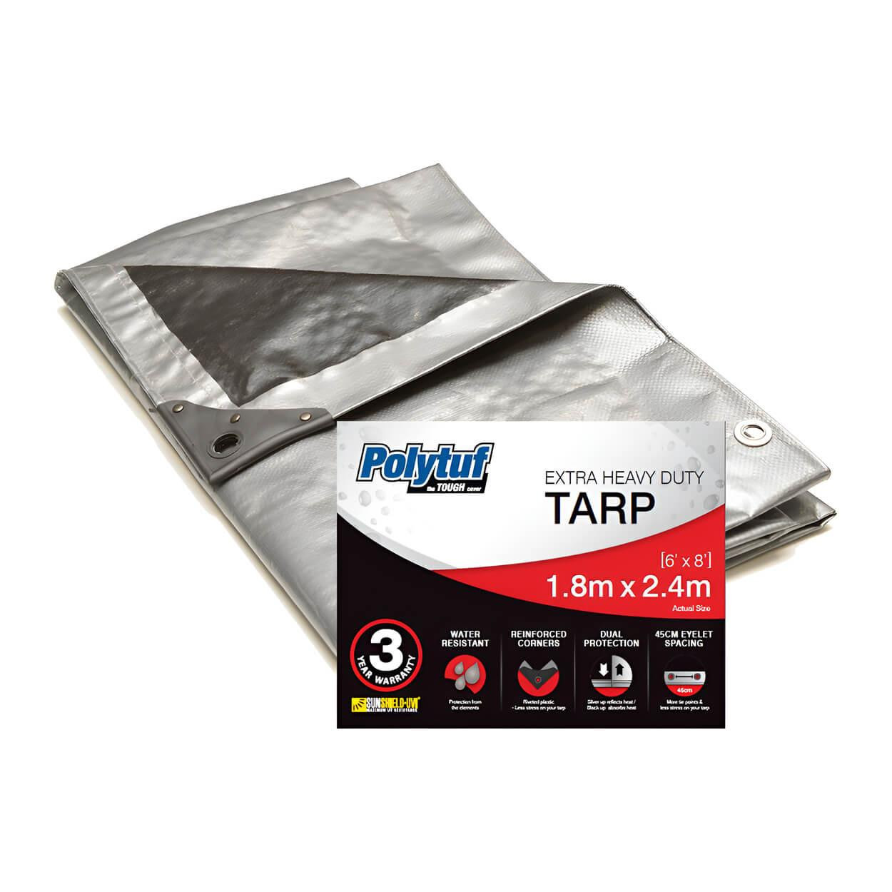 Polytuf Extra Heavy Duty Silver Black Tarp 1.8m x 2.4m (6' x 8') SB68