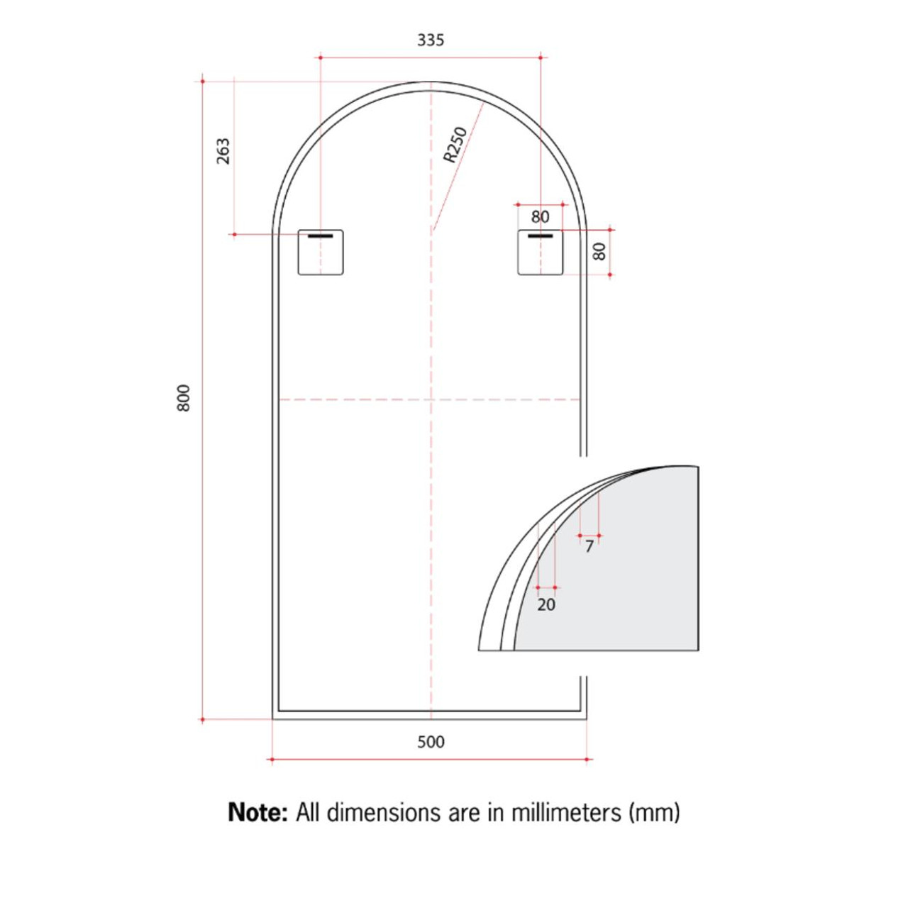 Thermo Group Thermogroup Ablaze Mirror Arch Juno Black Framed 500x800mm 