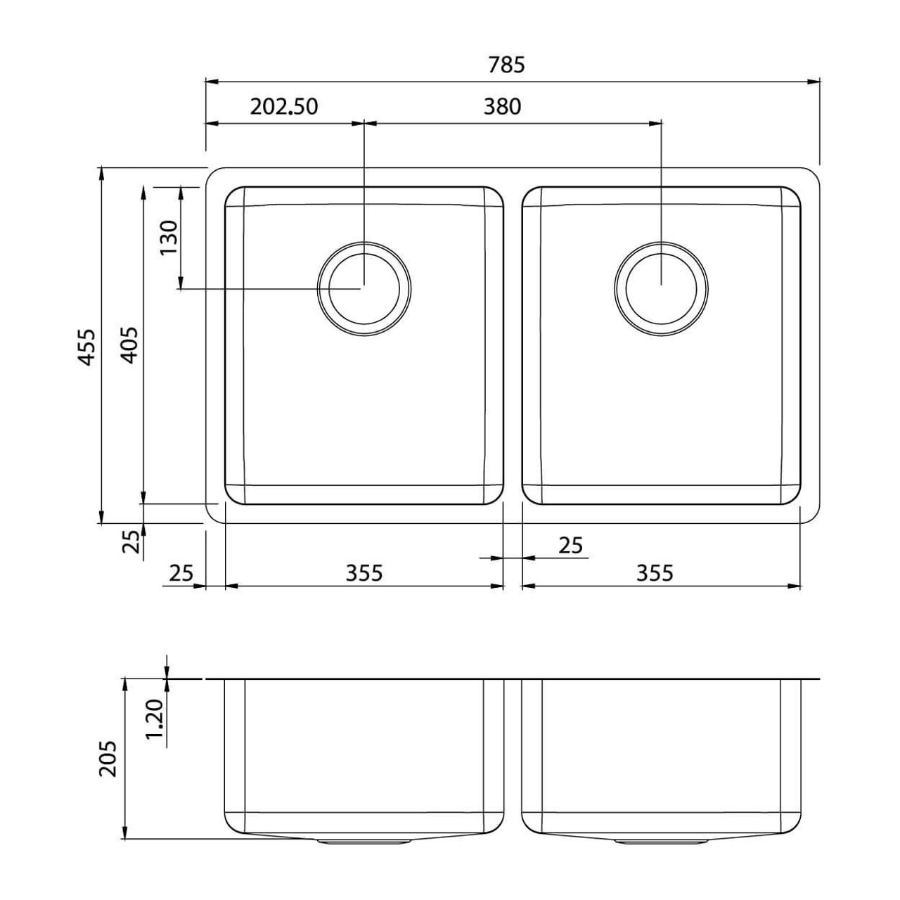  Oliveri Sonetto Double Bowl Universal Sink - Brushed Stainless Steel 
