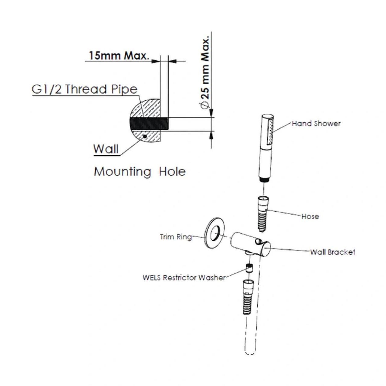Greens Tapware Greens Optima Plus 125mm AirFlo Pin Hand Shower with Premium Metal Components 