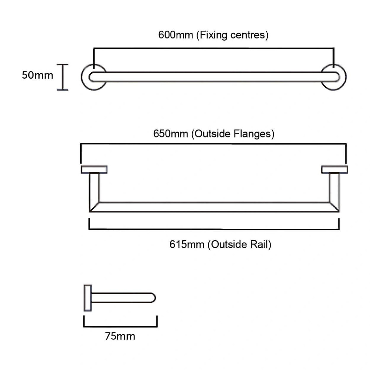 Greens Tapware Greens Optima Plus 600mm Modern Single Towel Rail 