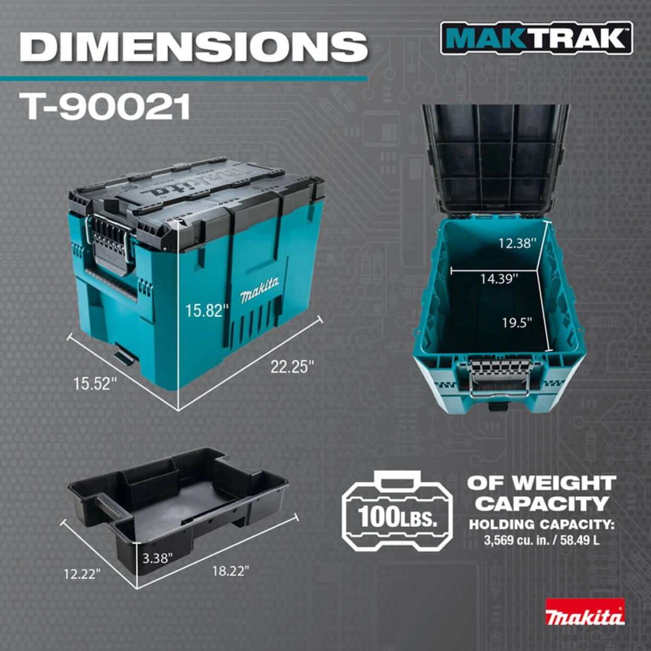  Makita MAKTRAK™ X-Large Extension Tool Box T-90021 - 45kg Capacity Modular Storage 