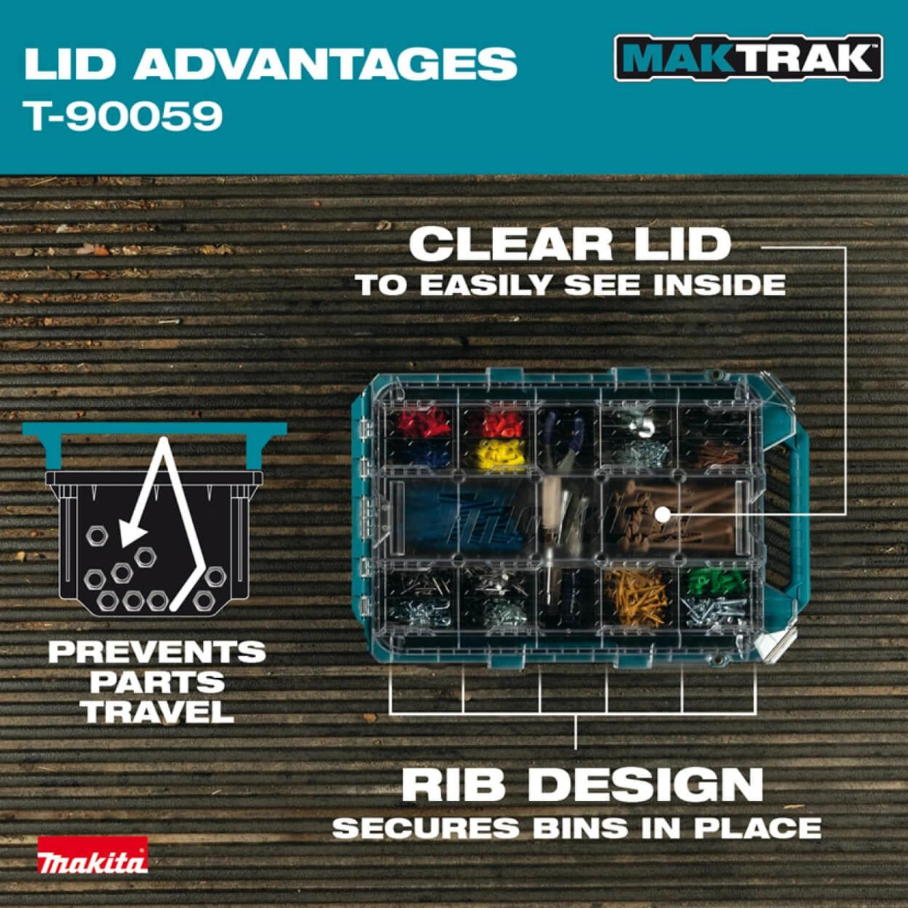  Makita MAKTRAK™ Low Profile Medium Organiser T-90059 - Compact Modular Storage with Clear Lid 