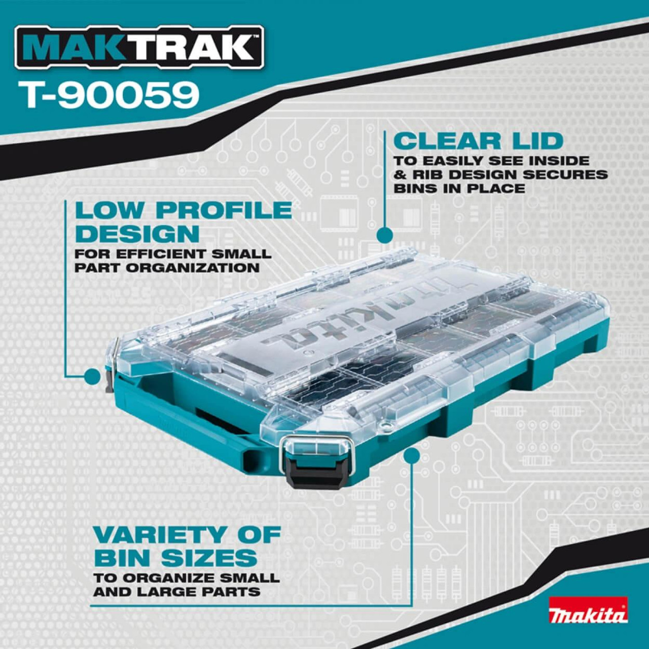  Makita MAKTRAK™ Low Profile Medium Organiser T-90059 - Compact Modular Storage with Clear Lid 
