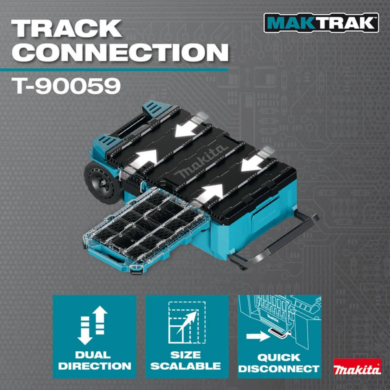  Makita MAKTRAK™ Low Profile Medium Organiser T-90059 - Compact Modular Storage with Clear Lid 