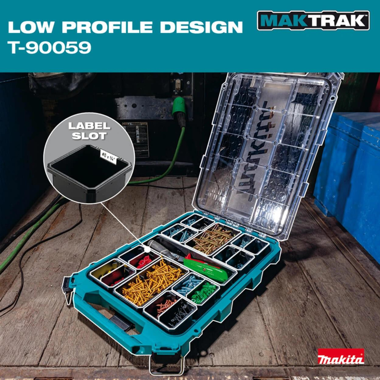 Makita MAKTRAK™ Low Profile Medium Organiser T-90059 - Compact Modular Storage with Clear Lid 