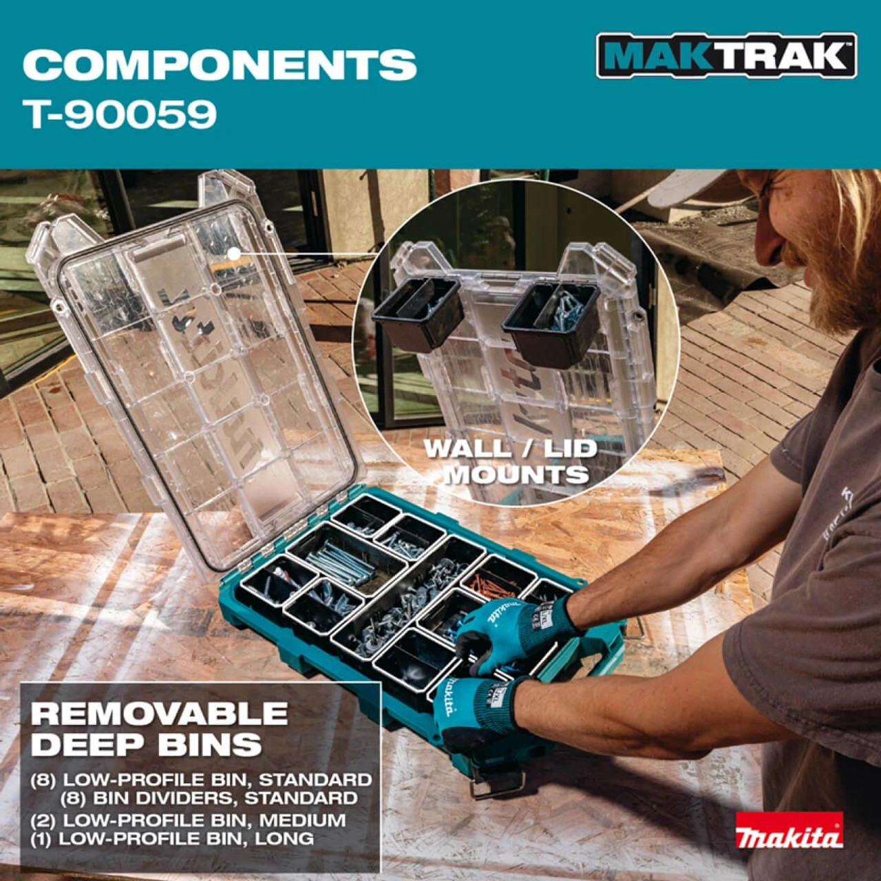  Makita MAKTRAK™ Low Profile Medium Organiser T-90059 - Compact Modular Storage with Clear Lid 
