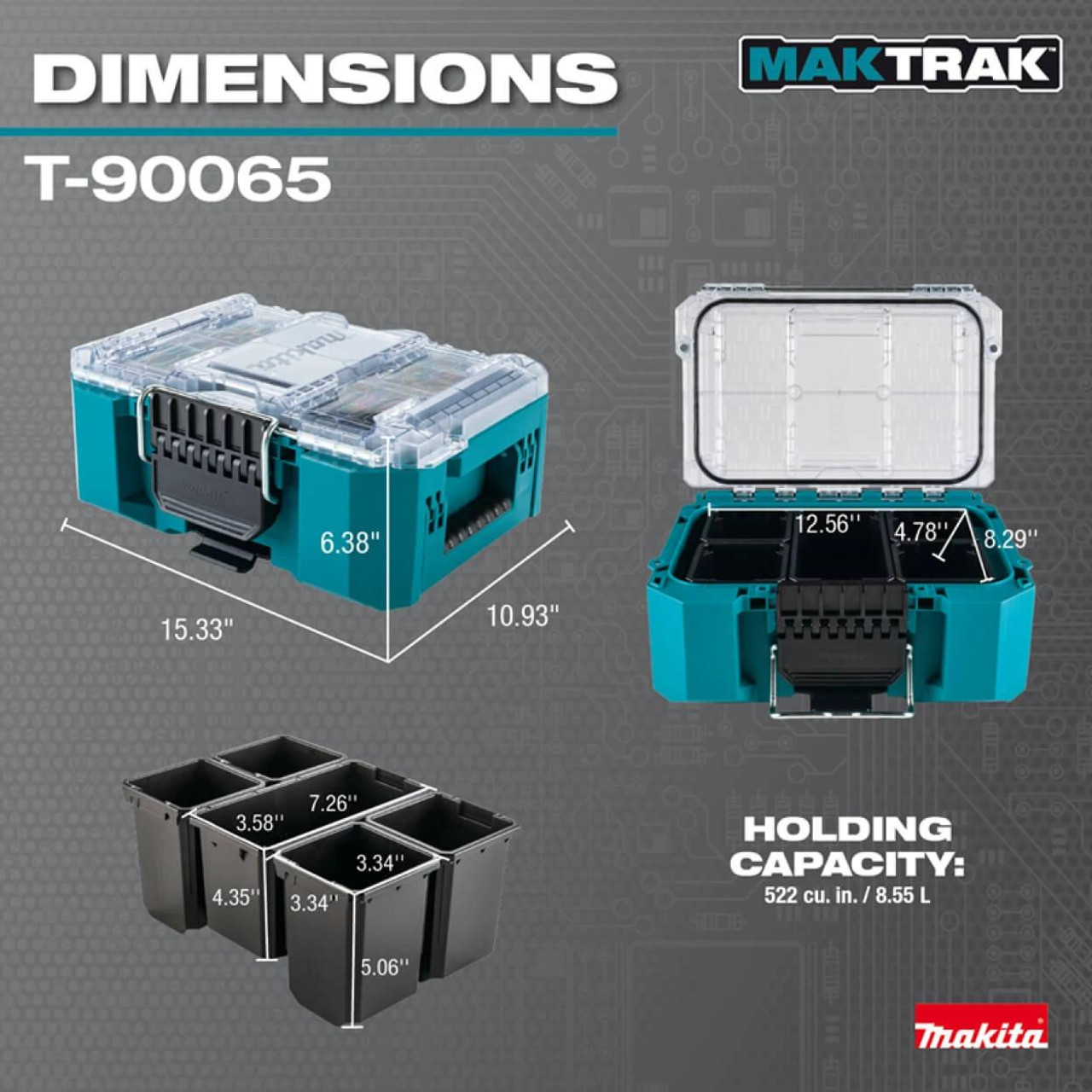  Makita MAKTRAK™ Deep Compact Organiser T-90065 - Rugged Storage for Small Tools & Parts 