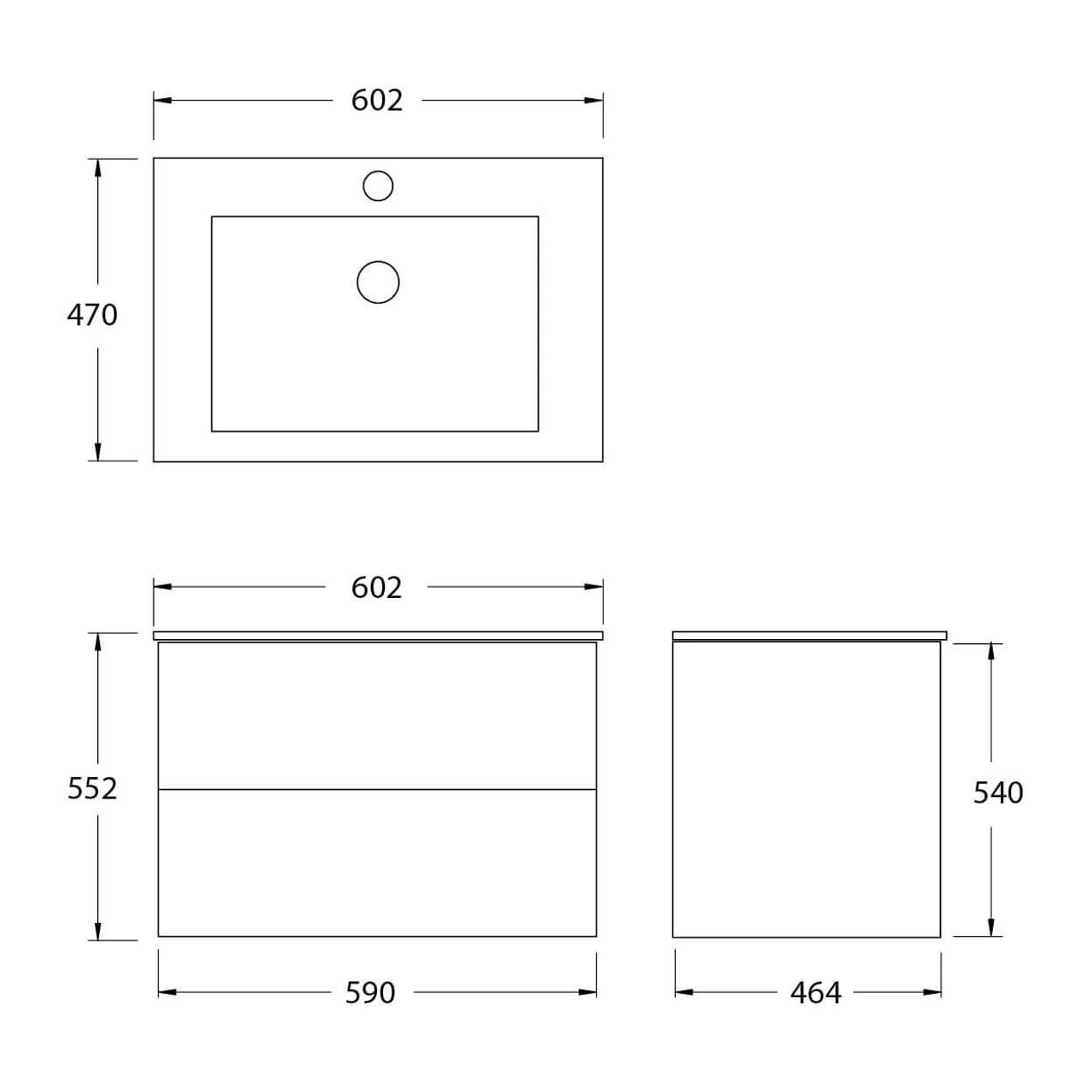  Paco Jaanson Benelli Blanche 600mm Oak Veneer Vanity - Push-To-Open Double Drawers with Solid Surface Basin 