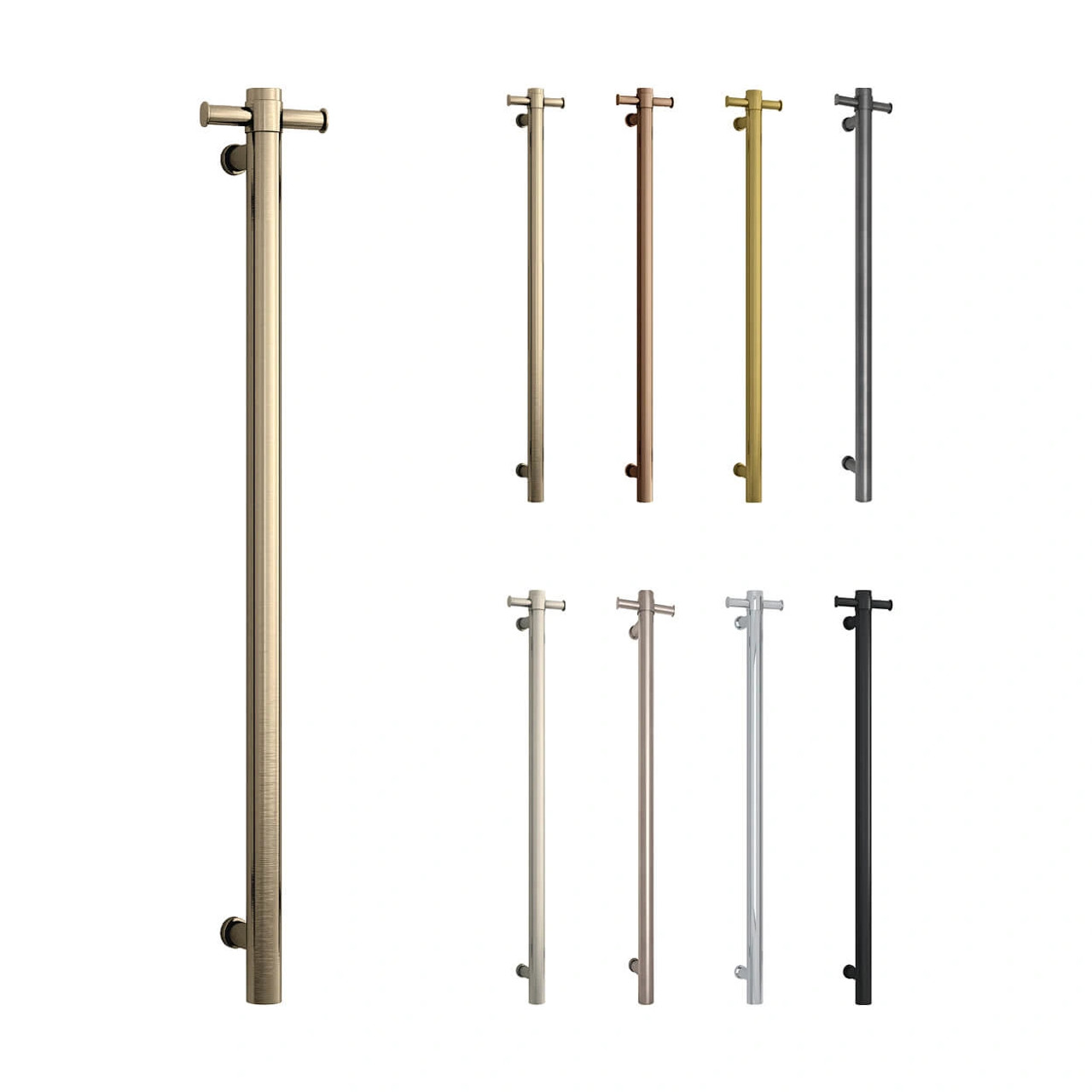 thermorail round 240v vertical single heated towel rail