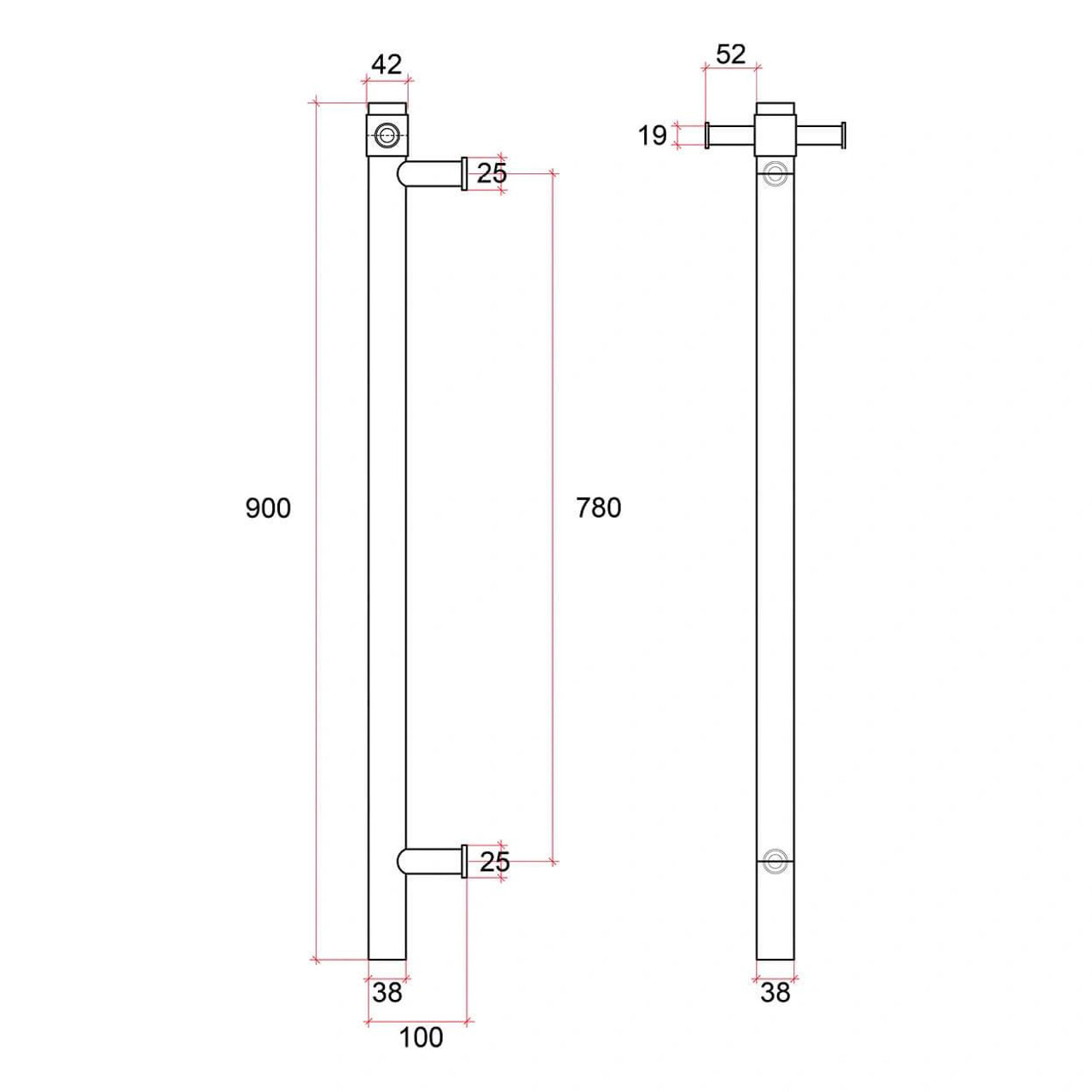  Thermorail Round 240V Vertical Single Heated Towel Rail 