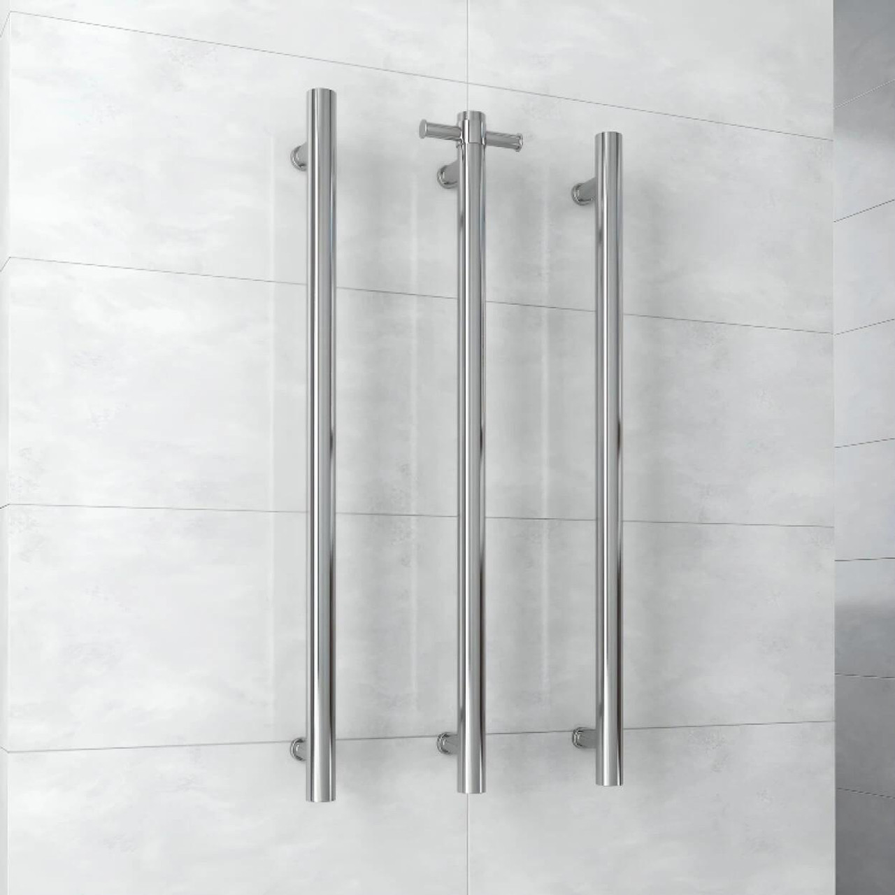 thermorail round 240v vertical single heated towel rail