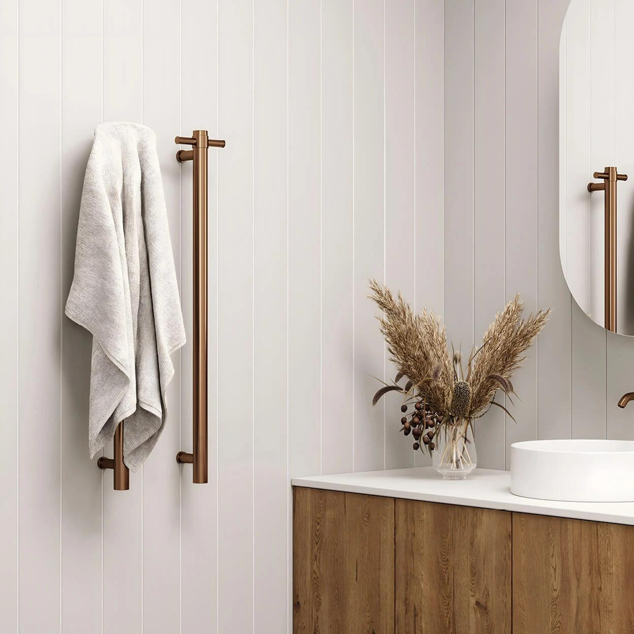  Thermorail Round 240V Vertical Single Heated Towel Rail 
