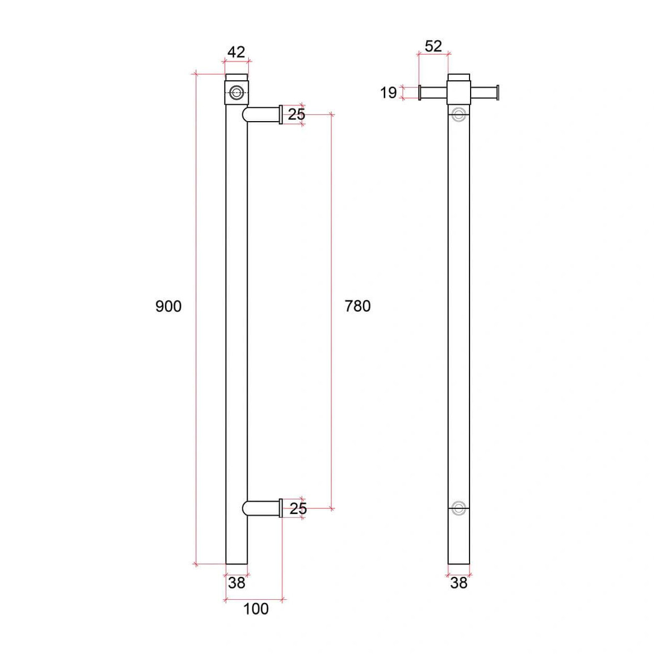  Thermorail Round 12V Vertical Single Heated Towel Rail 
