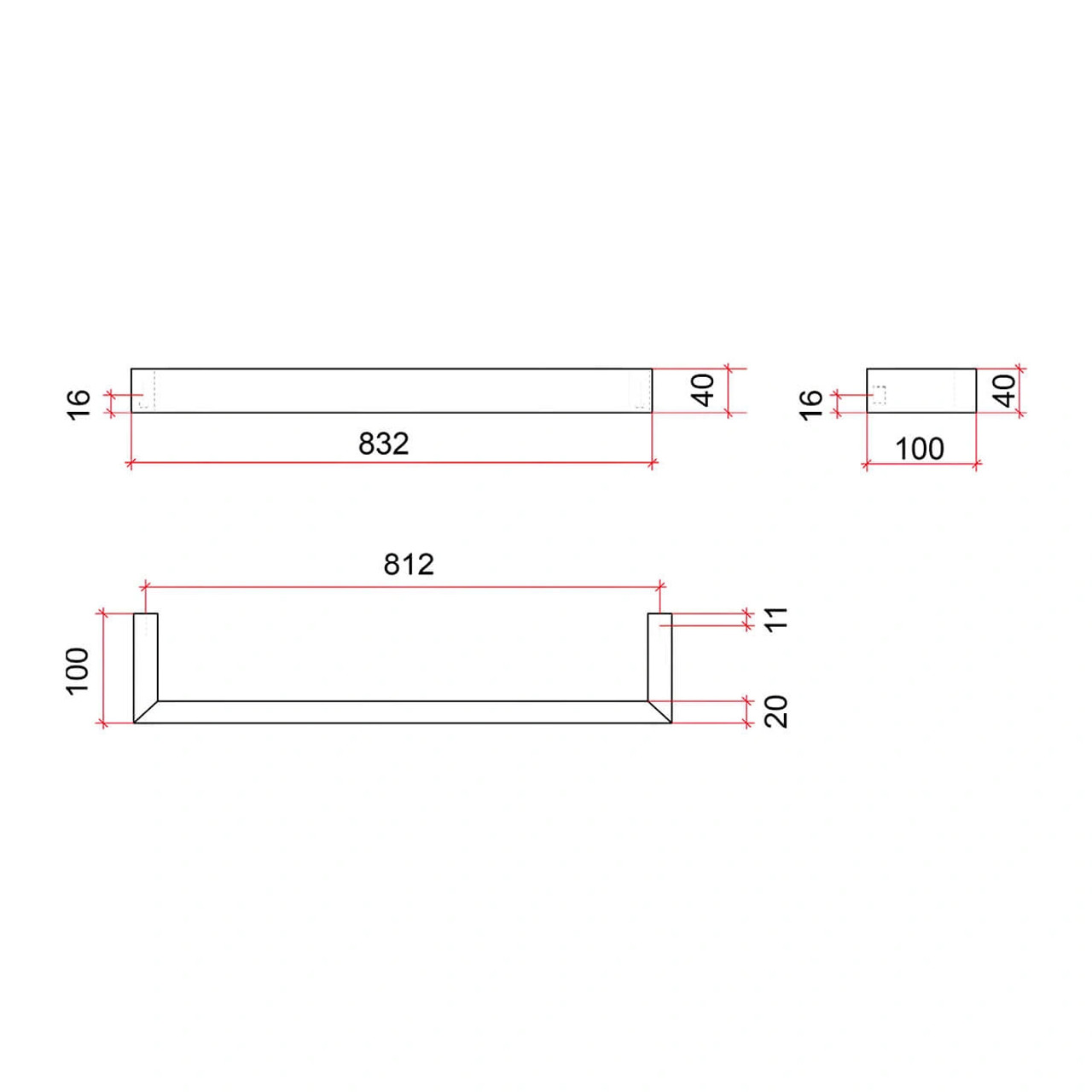 thermorail square single bar heated towel rail