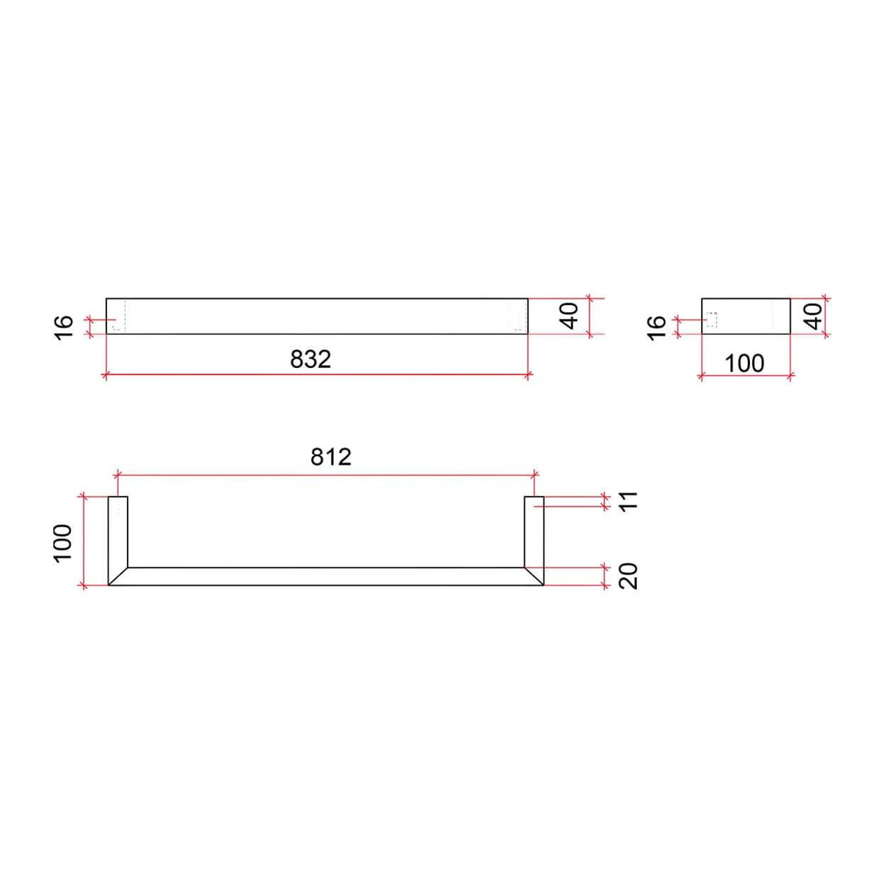 Thermorail Heated Towel Rail - 832mm Square Single Bar   Thermorail Heated Towel Rail - 832mm Square Single Bar