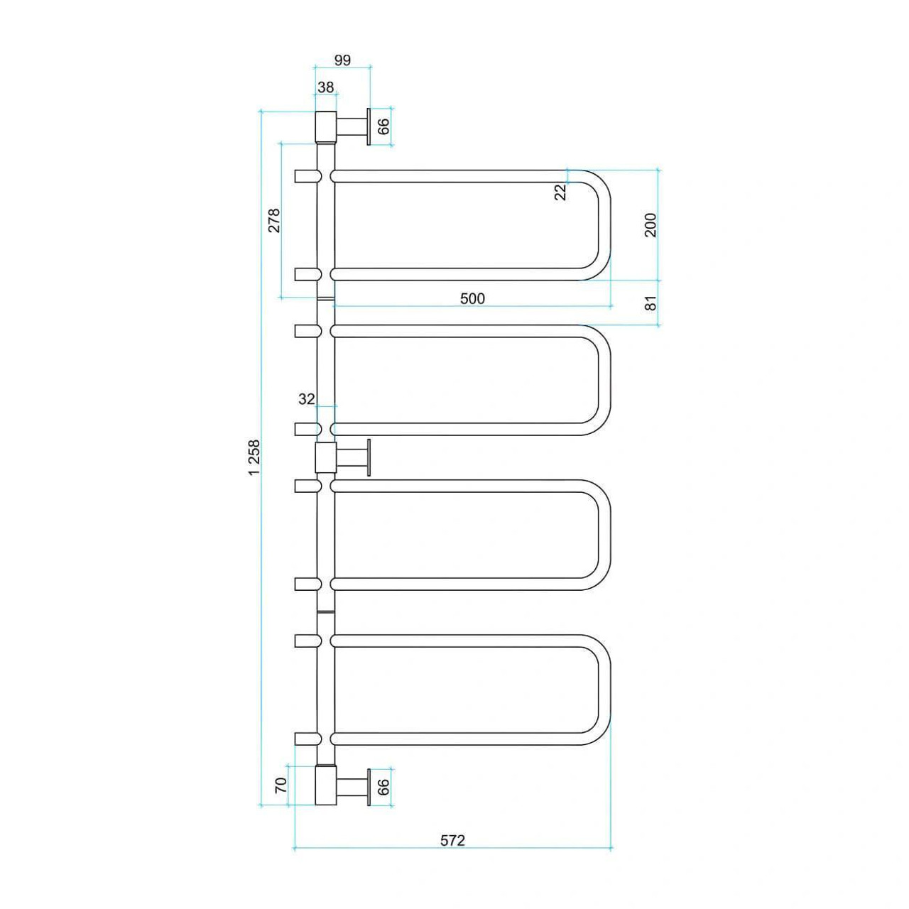 Thermorail Swivel Heated Towel Rail - 570x1260 8 Bar Polished Stainless Steel   Thermorail Swivel Heated Towel Rail - 570x1260 8 Bar Polished Stainless Steel