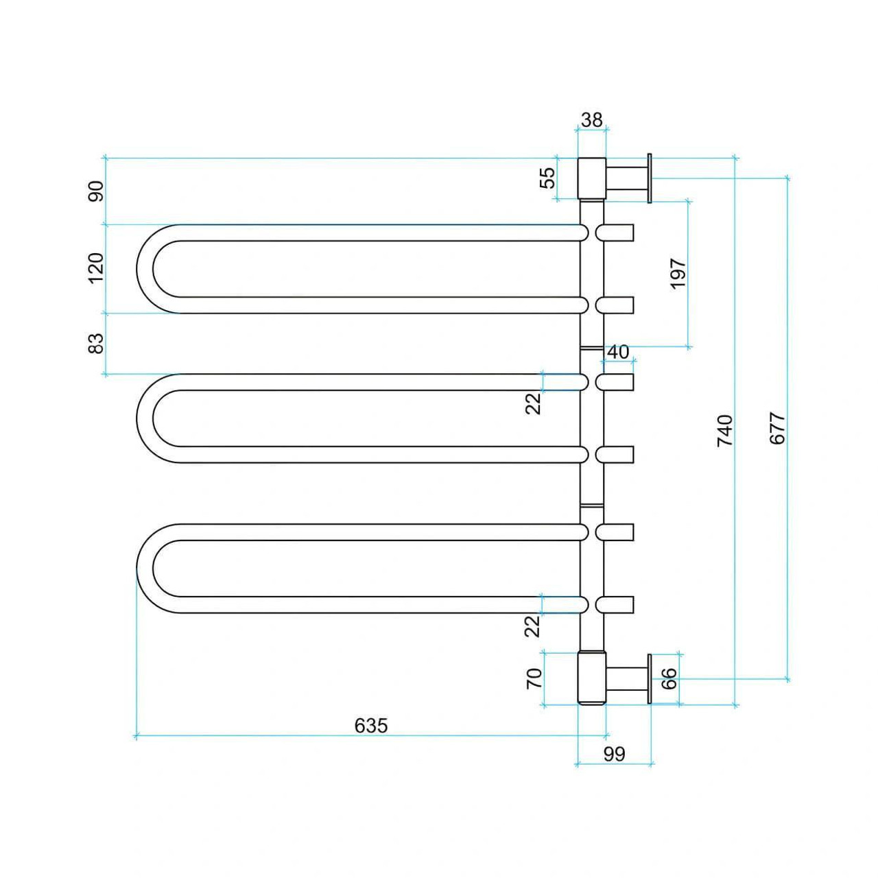 Thermorail Swivel Heated Towel Rail - 675x740 6 Bar Polished Stainless Steel   Thermorail Swivel Heated Towel Rail - 675x740 6 Bar Polished Stainless Steel