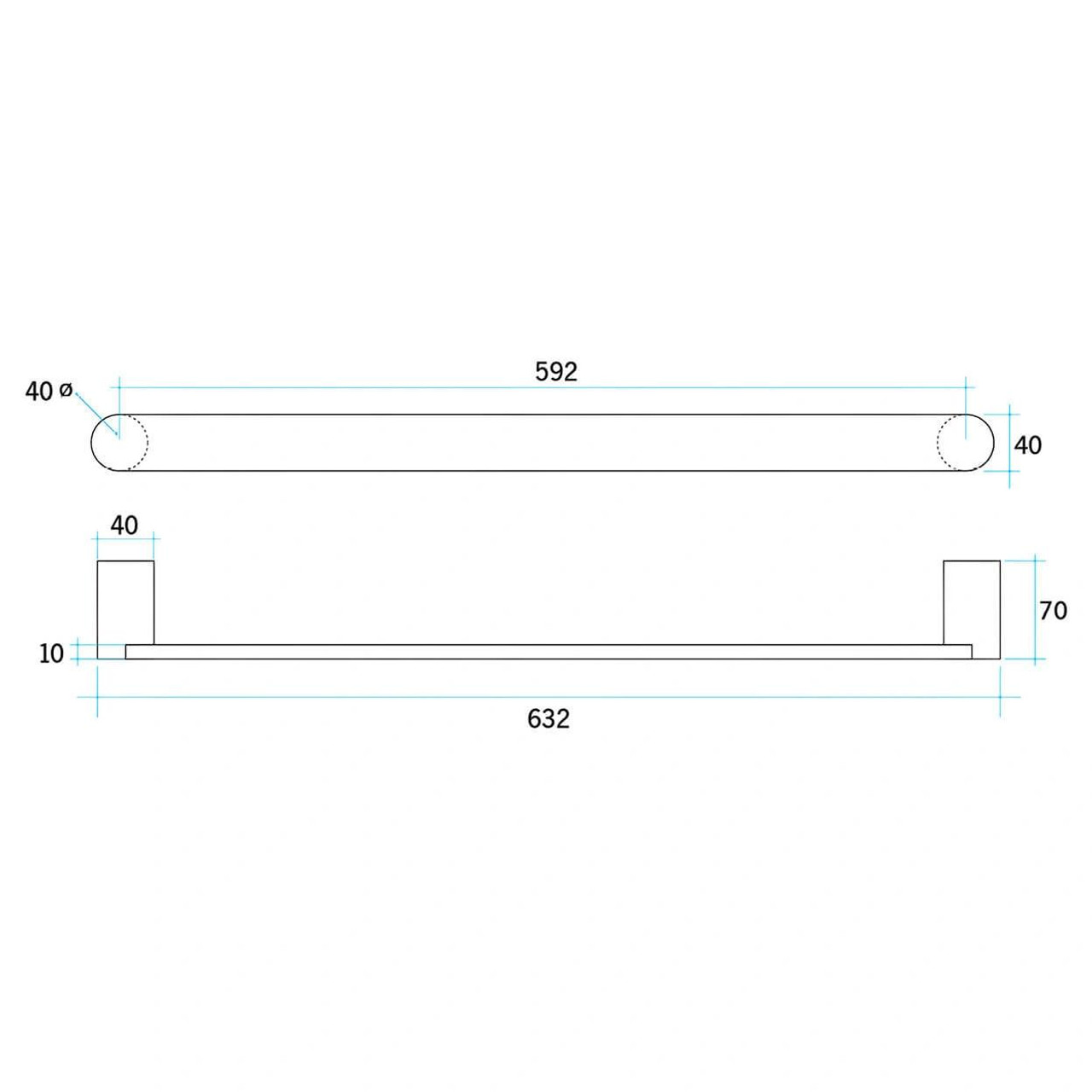  Thermorail Heated Towel Rail - Flat Pill Single Bar 632mm 