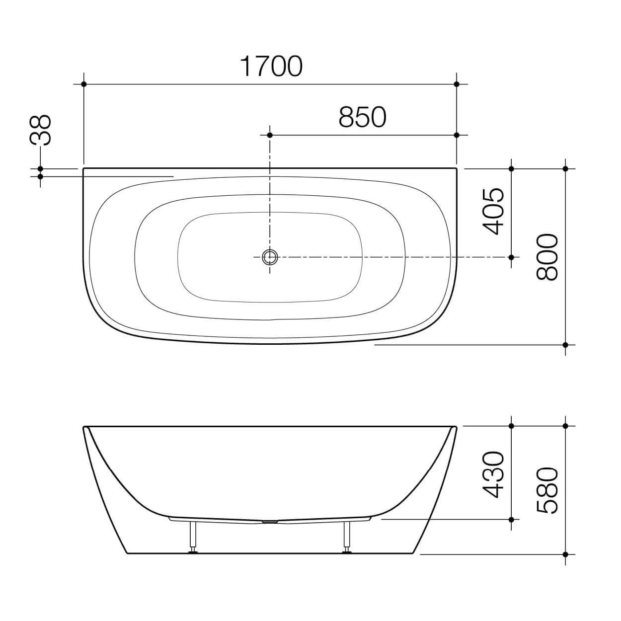  Caroma Contura II 1700mm Back to Wall Freestanding Bath Matte White 