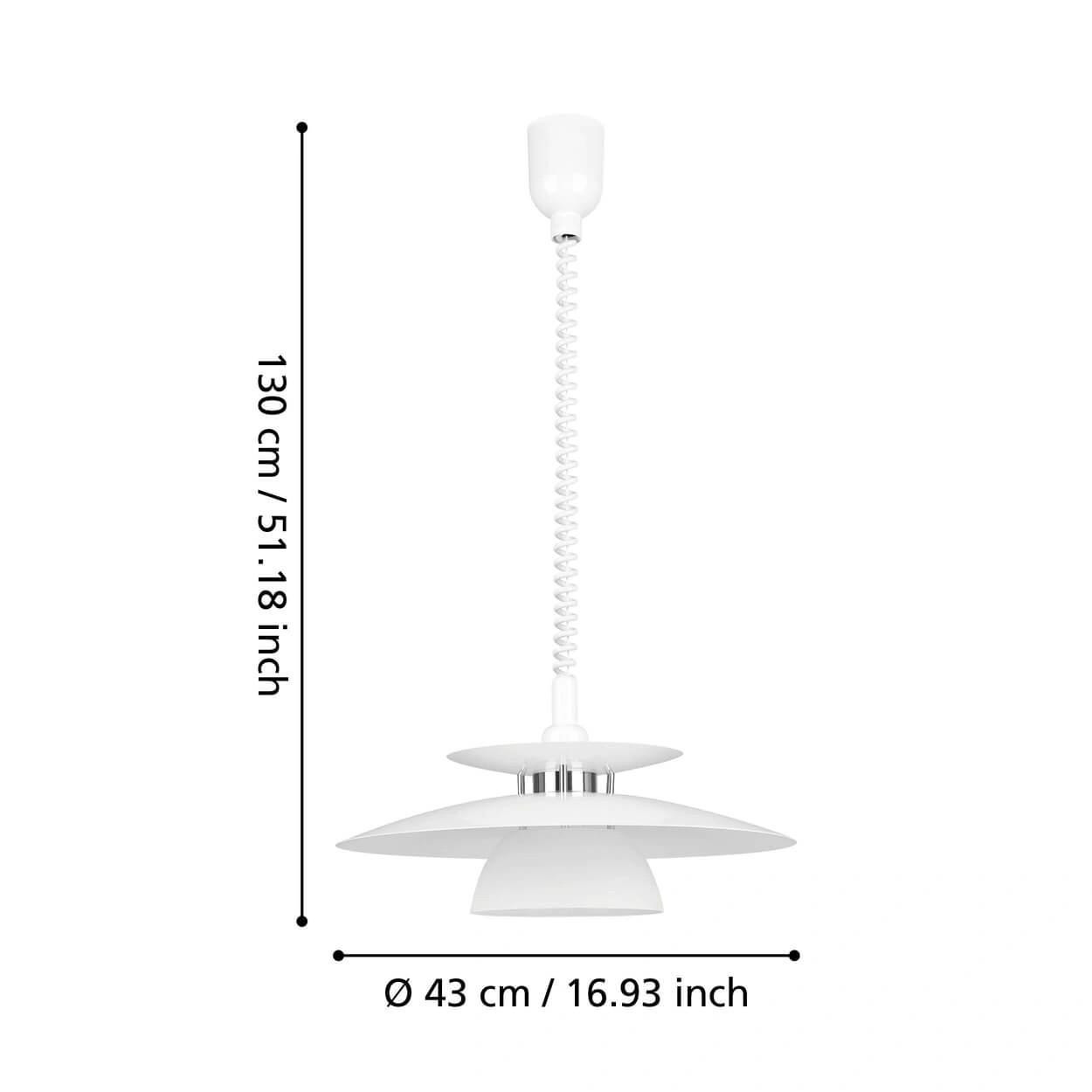  Eglo Brenda Pendant Light - 430mm White & Chrome Adjustable 