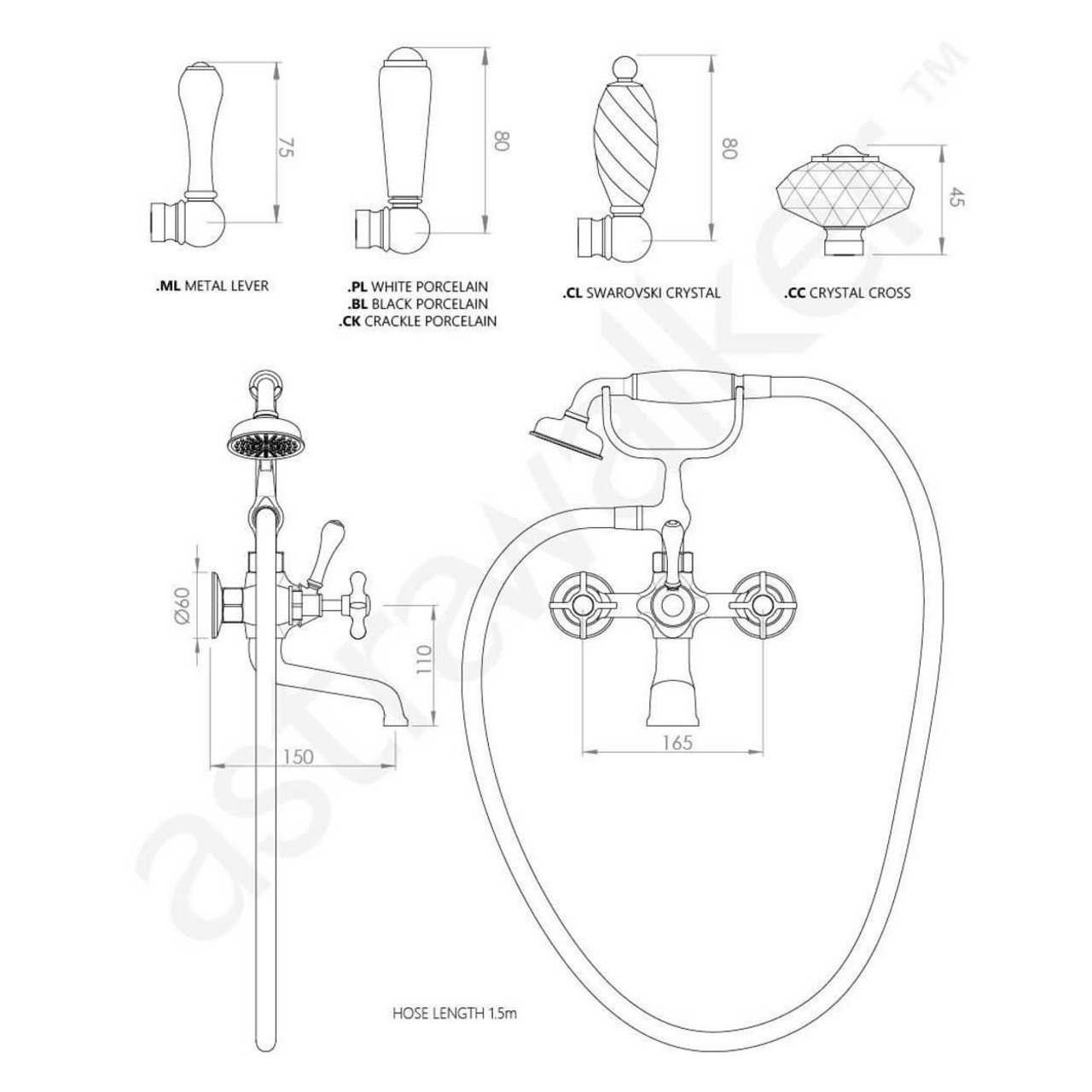  Astra Walker Olde English Bath Mixer with Hand Shower 
