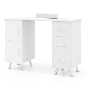 Wooden Manicure Table Nail Desk with Drawers Wrist Rest-White - Color: White D681-HB88758WH