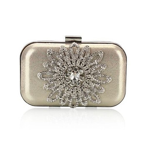 Luxurious Rhinestones Combined Sun Flower Attached Design Fashion Evening Handbag - Light Golden A392-fhbg0115 Luxurious Rhinestones Combined Sun Flower Attached Design Fashion Evening Handbag - Light Golden A392-fhbg0115