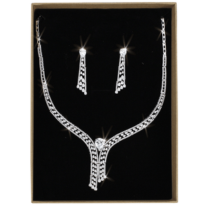 3W1434 - Rhodium Brass Jewelry Sets with AAA Grade CZ  in Clear A874-3W1434