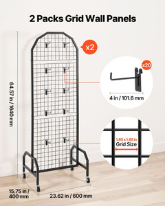 2 Packs Grid Wall Panels, 1.9 x 5.4 ft Wire Grid Panels Display Rack, Movable Art Display Shelf wit E415-LSWGQ6070INC4OEUO001V0