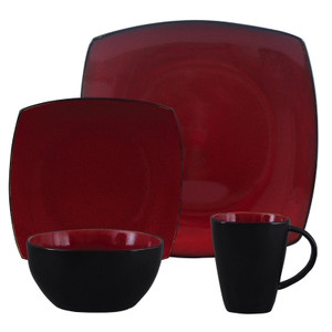 Gibson Soho Lounge 16 Piece Square Stoneware Dinnerware Set in Red and Black D970-68182.16