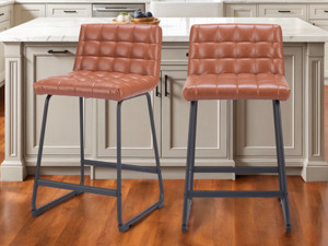 Set of Two 26" Brown And Black Faux Leather And Steel Counter Height Bar Chairs N270-555736