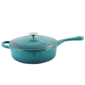 Crock Pot Artisan 3.5 Quart Enameled Cast Iron Deep Sauté Pan With Self Basting Lid in Teal Ombre D970-112013.02