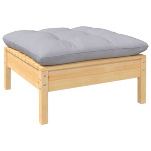 Garden Footstool Gray and Natural Wood Solid Pine Wood and Polyester A949-806639