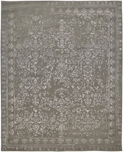 10' X 14' Gray Taupe And Silver Wool Floral Tufted Handmade Distressed Area Rug N270-512530