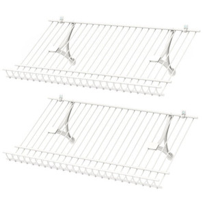 Closet Shelves Wall Mounted Set of 2 Metal Wire Shoe Racks - Color: White D681-JZ10357
