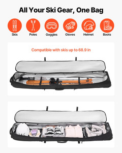 Ski Roller Bag, Up to 74.8 in/190 cm, Padded Snowboard Bag with Wheels for Air Travel, 600D Waterpr E415-HXYJBXBB190C26CMJ001V0