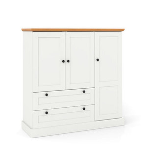 47.5 Inch Kitchen Freestanding Storage Cabinet with 3 Doors and 2 Large Drawers-White - Color: White D681-JV12886US-WH
